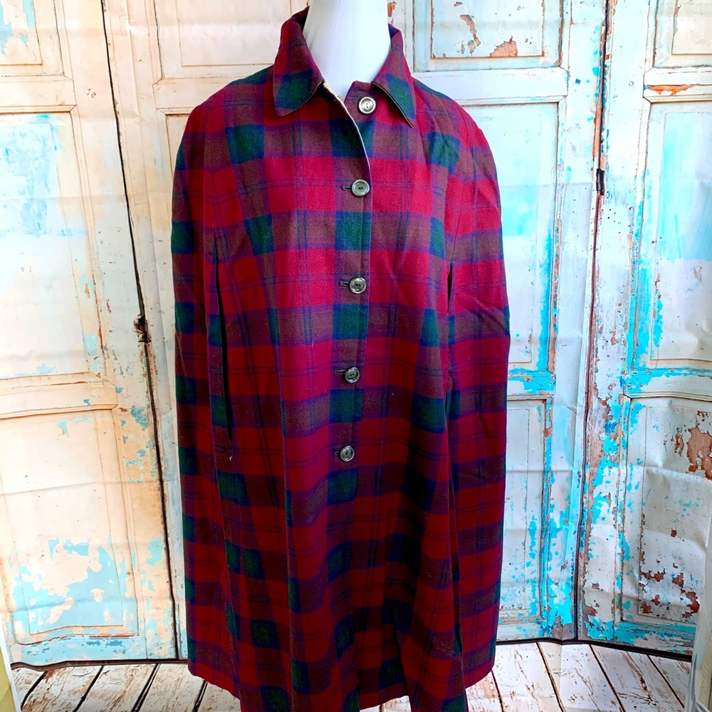 Vintage tartan plaid wool cape jacket reversible